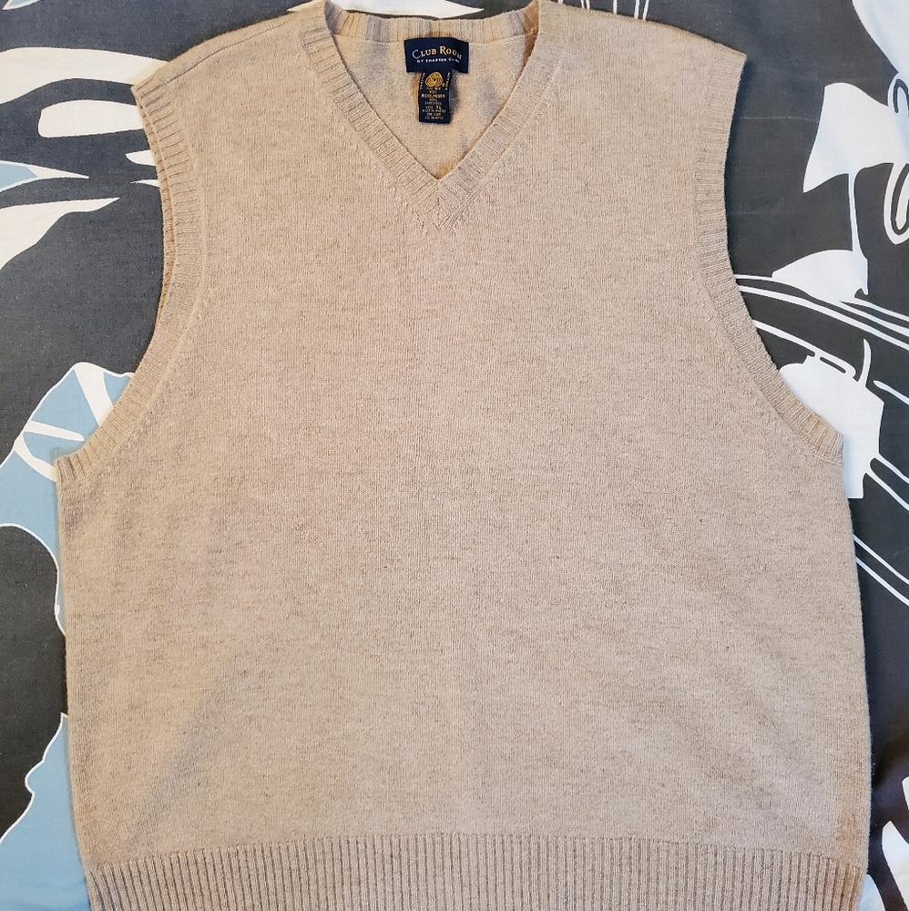 Club Room by  Charter Club Tan V-Neck Wool Vest